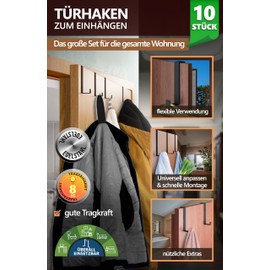 4smile 4smile Trhaken zum Einh?ngen, Fb. Schwarz - 10er-Set Kleiderhaken Tr, einzeln verwendbar - Flexible Haken zum Einh?ngen, stabile Trhakenleiste, universelle Trgarderobe