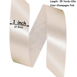 1 Inch Champagne pink Satin Ribbon, 25 Yards Solid Fabric Ribbons for Gift Wrapping, Invitation, Hair Bows, DIY Handicrafts, Sewing, Wedding Party Decoration