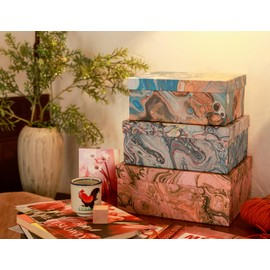 MIZFRUZZY 3-Piece Decorative Storage Boxes with Lids, Pigment Design, Table Decor, Cardboard Paperboard Keepsake box Set, Photo Storage Box for Memory, Home Decor, Modern Decoration Organizer