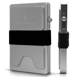 VELANORI Mens Silver Aluminum Slim Wallet – RFID Blocking Minimalist Card Holder, Space-Grade 6061-T6 Aluminum Pop-Up Wallet with Cash Band, Premium & Durable Design.