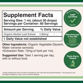 Mullein Drops for Lungs - Organic Mullein Leaf Extract for Lungs - 2FL OZ, 60 Servings (Better Absorbed Than Capsules, Great Addition to Mullein Tea) to Support Lung Health by Double Wood