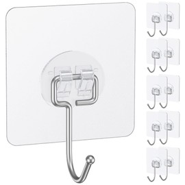 Uniclife 10 Pcs Large Adhesive Hooks for Hanging, 33 lbs (Max) Heavy Duty Wall Hooks, Clear Waterproof Picture Hangers, Self-Adhesive Sticky Hangers for Outdoor Bathroom Kitchen and Office
