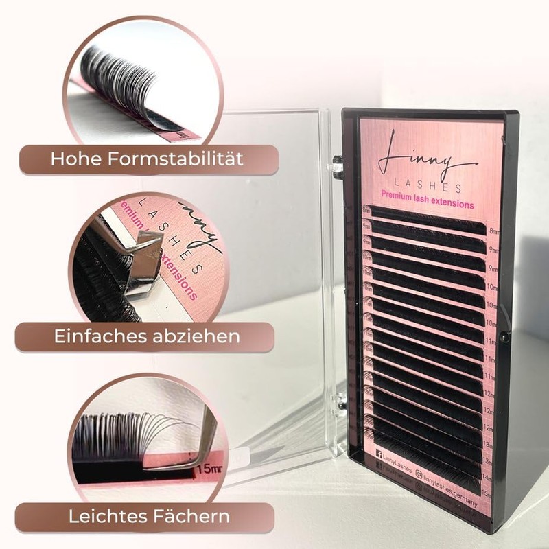 LINNY LASHES Eyelash Extension, D Curl, 16 Rows, Thickness 0.07,