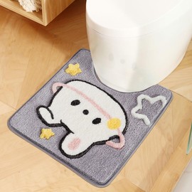 Tyrafry Cute U-Shaped Toilet Rug, Ultra Soft Microfiber Bathroom Rug Non Slip Toilet Mat Water Absorbent Rug for Bathroom Floor Machine Washable Shower Rug, 19.6 x 21.6 Inches, Star