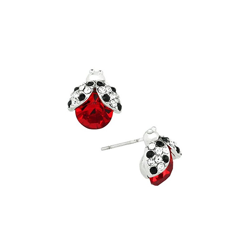 Liavy's Ladybug Fashionable Earrings - Stud - Sparkling Crystal -