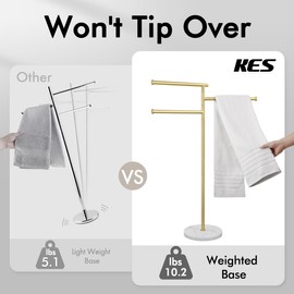 KES Freestanding Towel Racks for Bathroom, Free Standing Swivel Arms 3 Bath 40-Inch Floor Standing Towel Racks with Weighted Marble Base, SUS304 Stainless Steel Brushed Gold, BTH219-BZ