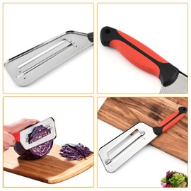 Stainless Steel Vegetable Cutter, Cabbage Shredder, Upgraded Double-Layer Slicer for Sauerkraut, Kitchen Knife with Sharp Blades for Slicing, Grating & Shredding (1 Pcs-Black-Red)