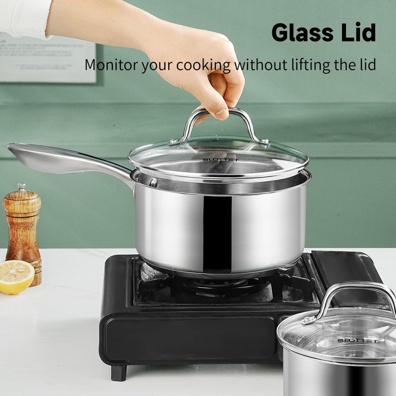 SLOTTET 1Qt & 2Qt Stainless Steel Sauce Pan Set with