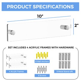 Set of 4 - Sturdy & Elegant Acrylic 2 Piece Wall Mount Name Plate Holder, Office Business Door Sign Holder with All Hardware Included, Card Inserts NOT Included, Inner Size, 8” x 2”