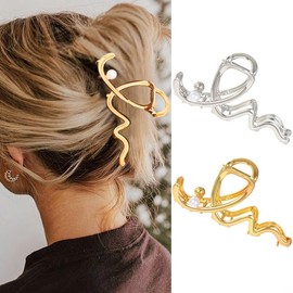 CAKURE Gold Hair Clips Metal Claw Hair Clip Pearl Hair Claw Clips Stylish Hair Clips Nonslip Hair Claw Barrettes Hair Accessories for Women and Girls (Pack of 2)