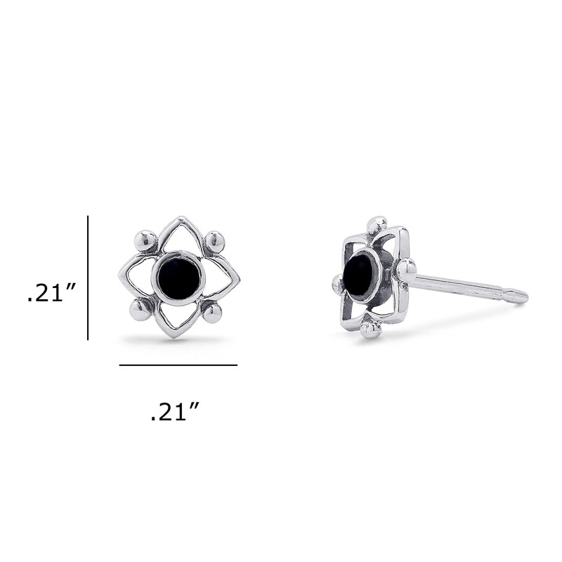 Boma Sterling Silver Black Onyx Flower Shaped Dot Stud Earring