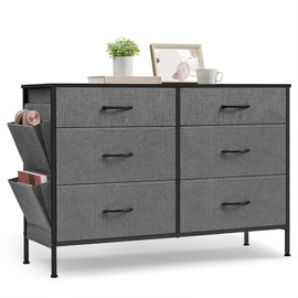 SONGMICS 6 Dresser for Bedroom, Chest Side Pockets, Drawer Dividers, Fabric Storage Organizer for Closet, 13.8 x 42.1 x 28.3 Inches, Charcoal Slate Gray ULTS823G22