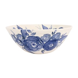 Vietri Blue Camellia Deep Serving Bowl - 12.5" x 14.5" Ceramic Italian Food Server Dish Dinnerware
