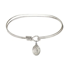 7 inch Oval Eye Hook Bangle Bracelet w/St. Joan of Arc in Sterling Silver