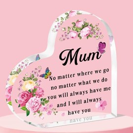 QMVMV Gifts for Mum Heart-Shaped Acrylic Plaque Mum Gifts from Daughter Son Birthday Thanksgiving Mother's Day Gift for Mum