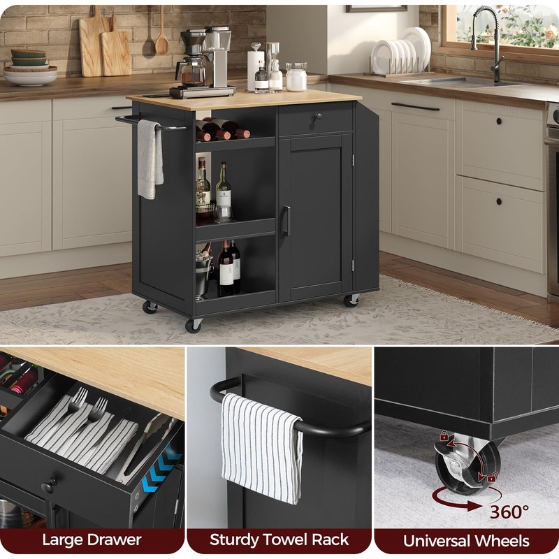 MAHANCRIS Kitchen Island with Power Outlet, Kitchen Storage Island with
