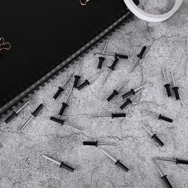 60-Piece Black Rivet Set, Blind Rivets Set Made of Aluminium/Steel,