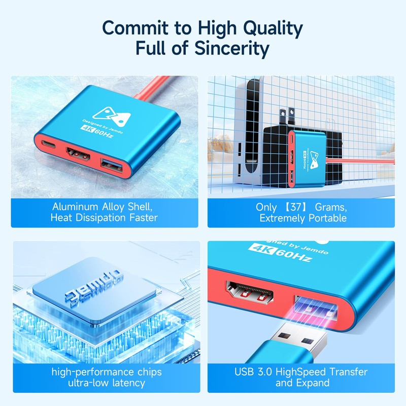 JEMDO Portable Dock Adapter for Switch, Travel Docking Station for