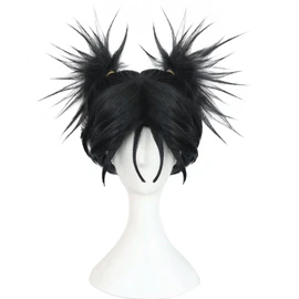 IMEYLE Black Cosplay Wig (+3 Tattoo Sticker) Short Black 2 Ponytails Wigs for Adult Wig for Anime Cosplay Costume for Halloween Outfit Tattoo Wigs for Party+Hair Cap