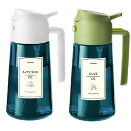TrendPlain 16oz/470ml Blue Glass Olive Oil Sprayer for Cooking - 2 in 1 Olive Oil Dispenser for Kitchen Gadgets, Air Fryer, Salad, and BBQ - White & Green