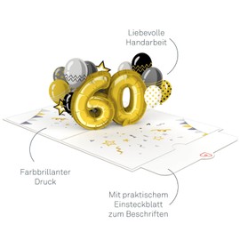papercrush® Pop-Up Card 60th Birthday - Handmade 3D Birthday Card for Men and Women (60 Years), 60th Birthday - Special Congratulations Card with Envelope