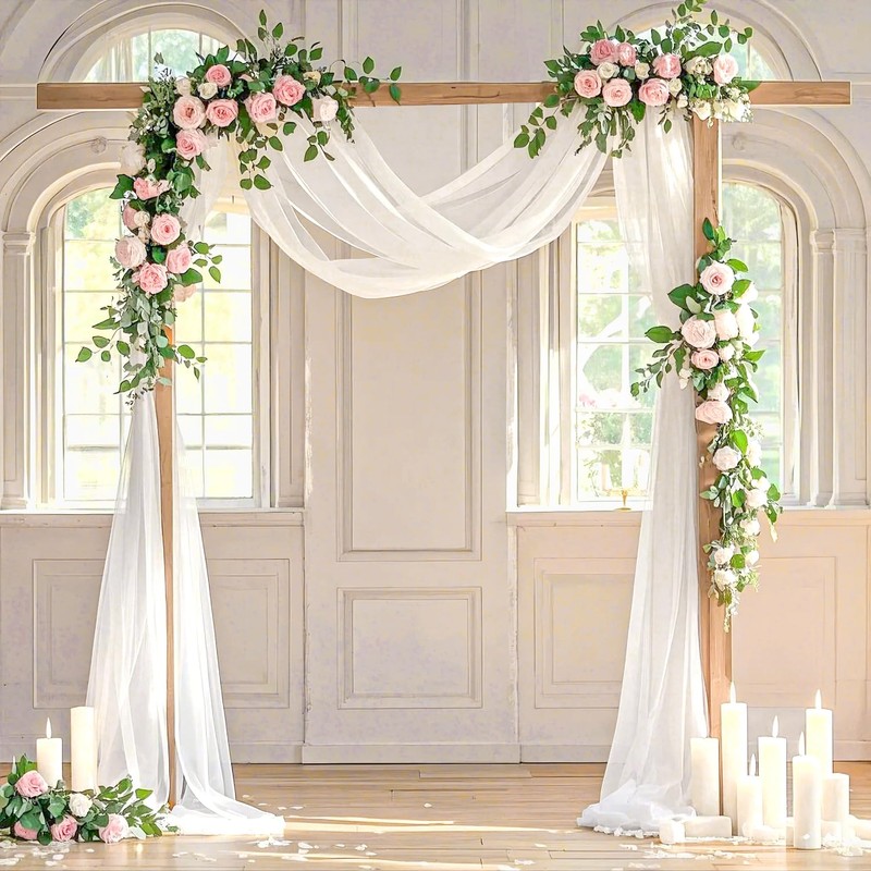 FANPROMS Wedding Arch Drapes White Sheer Fabric 18FT 2 Panels