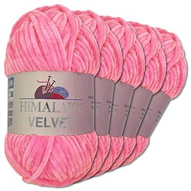 Frida's Wollhaus Himalaya 5 x 100 g Velvet Chenille Wool Handmade Amigurumi 42 Colours (90009 | Pink)
