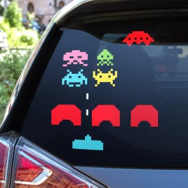 Unbranded 80s Space Invaders Arcade Sprites Vinyl Decals for Car Windshield, Laptop - Squid