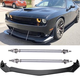 DREAMOTOR Universal Car 4 PCS Kit Front Bumper Lip + 2PCS 8"-11" Adjustable Splitter Rods Front Bumper Lip Splitter Compatible with Honda Civic Accord Ford Chevy Honda Toyota Camry VW Kia Optima