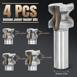 Domino Tenons Route Bits 1/2" Shank- 5mm, 6mm, 8mm, 10mm, Wavy Flutes, Solid Carbide Domino Tenons Cutter Set for Various Woods, Compatible with festool DF500/DF700 Domino Tenons