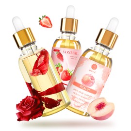 Natural Yoni Oil, 3 PCS Feminine Care Oil, Herbal Yoni Blend with Rose Oil, Strawberry Oil, Peach Oil, Restores pH Balance, Ingrown Hair, Reduces Odor, Moisturizing Formula for All Skin Types