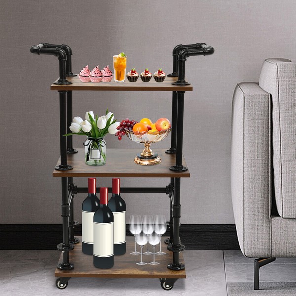 Unbranded 3-Layers Industrial Bar Cart Serving Cart Kitchen Cart Storage