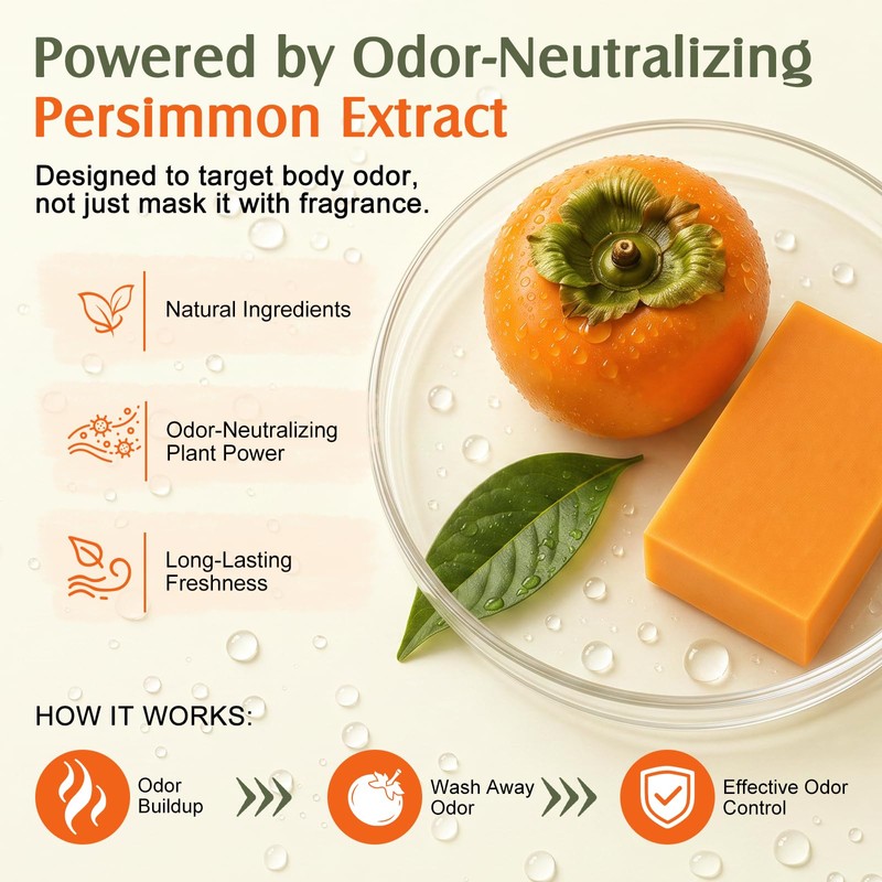 2PCS Persimmon Soap for Odour Body, Deep Cleansing & Moisturising