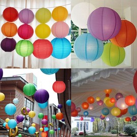 8 Inches Chinese Lanterns Decorations Round Paper Hanging Decorations Party Ball Lanterns Lamps for Wedding Birthday Home Decor, Pack of 5 (Multi Colors)