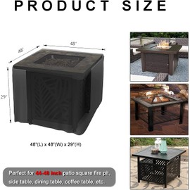 WOMACO Patio Square Fire Pit Cover Waterproof Outdoor Table Covers 48 x 48 inches Windproof Fire Table Firepit Protector - 48" x 48“ x 29”, Black
