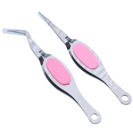 VYIBPDY High Precision Angled Tip Tweezers with Padded Handle - Craft Tweezers for Sewing, Beading and DIY - Unserrated, Fine Angled Tips - Stainless Steel, Pack of 2