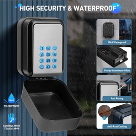 HUANLANG Smart Key Lock Box - Bluetooth Electronic Lock Box for Keys, Wall Mount Digital Key Storage with App Control & PIN Code Types, IP65 Waterproof lockbox for Home, Rentals, Realtor and Office