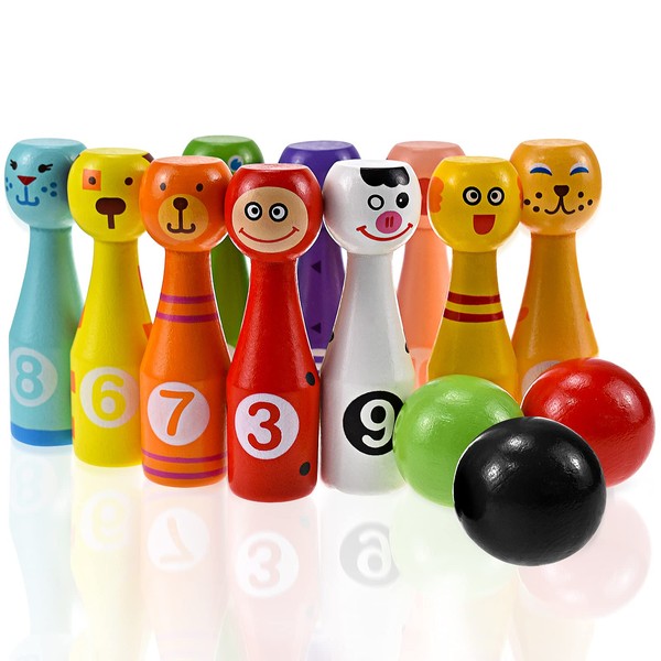 YEAR OLD Bowling Children, Garden Games for Children, Montessori Games 1 2 3 4 Years, Wooden Bowling Skittles Toys, Play Set for Child, Educational Gift for Boys and Girls 1-4 Years Old