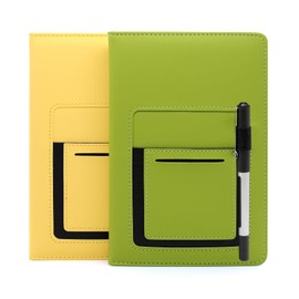 Aimeke Pack of 2 Notebook A5 Lined Hardcover Journal Book with 244 Pages, Front Pocket, Pen Loop, Notebooks A5, Notepad A5 Notebook for Schools Offices, 21 × 14 cm (Green + Yellow)