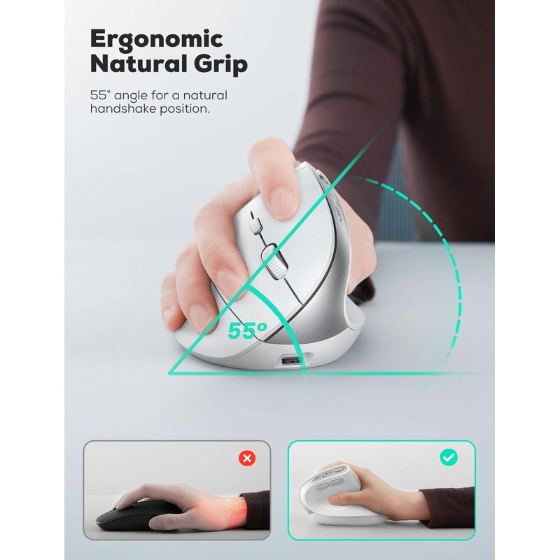 Nulea MD280 Ergonomic Vertical Wireless Mouse - Bluetooth & 2.4G