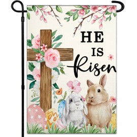 Easter Garden Flags for Outside 12x18 Inch Double Sided He Is Risen Garden Flag Easter Bunny Garden Flag for Outdoor Indoor House Lawn Sign Decor