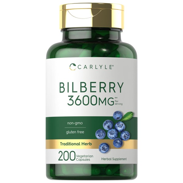 Carlyle Bilberry Extract Capsules | 3600mg | 200 Count | Vegetarian, Non-GMO, Gluten Free Fruit Supplement