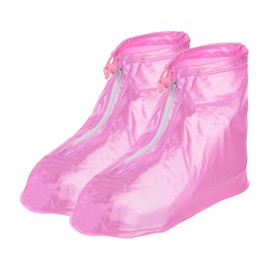 PATIKIL L Waterproof Shoe Cover, 1 Pair PVC Reusable Non-Slip Overshoes Rain Shoe Covers Galoshes Snow Boot Protector with Zipper for Men Women Rainy Outdoor, Pink