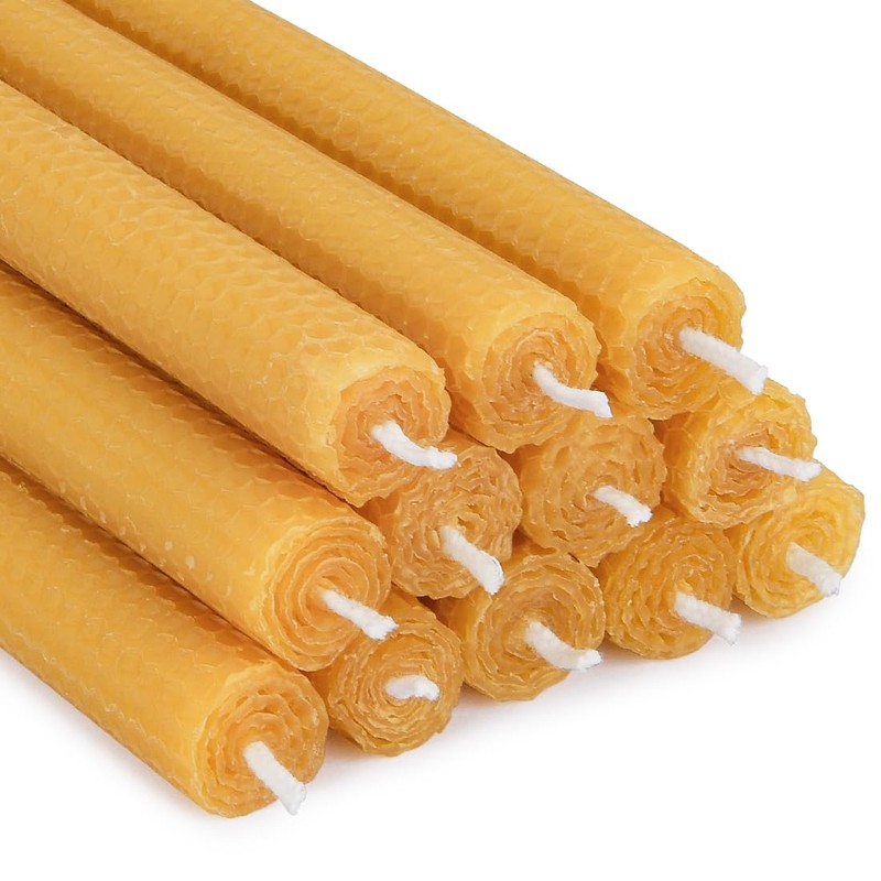 12 PCS Beeswax Taper Candles Hand Rolled - Smokeless Dripless