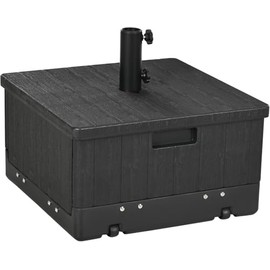 C-Hopetree 3-in-1 Plastic Patio Market Umbrella Base with Rolling Wheels, 176 lb Heavy Duty Sand Fillable Umbrella Stand with Planter, and Used as Outdoor Coffee End Table, Flower Planter Box, Black