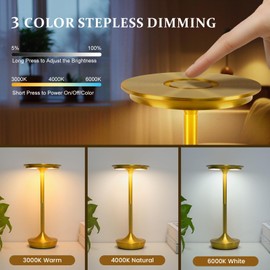 nkorka Cordless Table Lamp Rechargeable, 5000mAh Battery Operated Portable Table Light, 3 Color Stepless Dimming LED Touch Light for Outdoor, Restaurants, Bars, Camping and Home Decoration