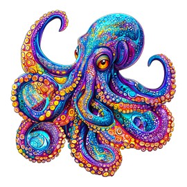 Jigfoxy Wooden Jigsaw Puzzles for Adults, Colorful Octopus Wood Puzzle 265pcs, Unique Animal Shape, Birthday Gifts for Family Friend(13.4 * 13.3in)