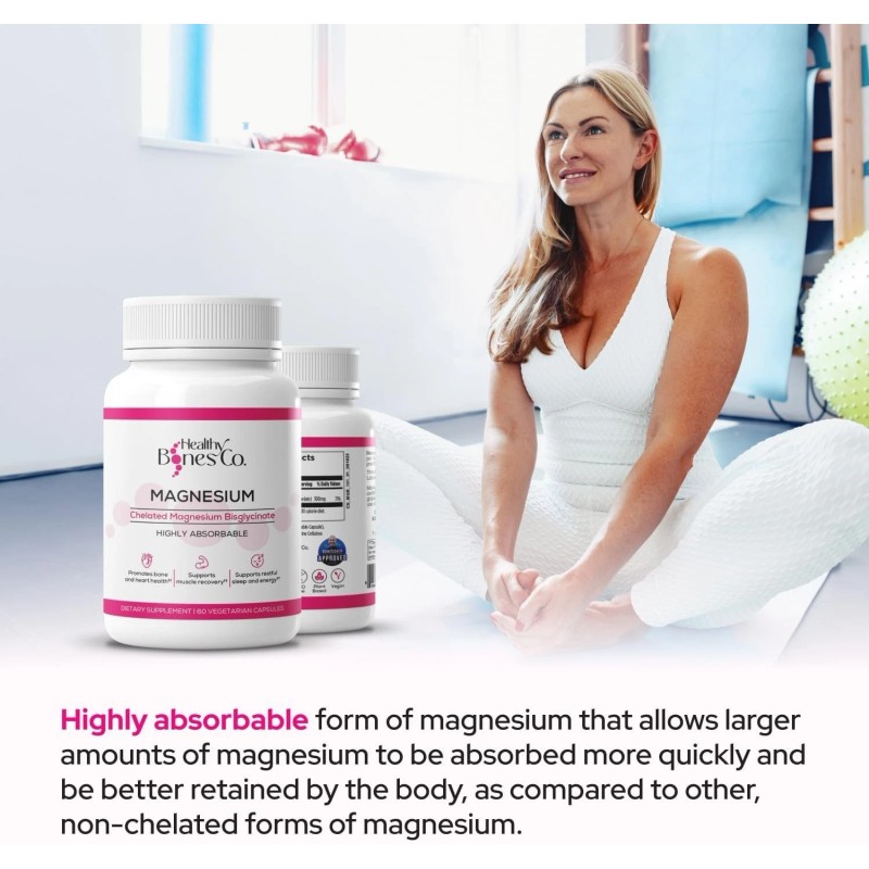 Healthy Bones Co. Chelated Magnesium Bisglycinate Capsules 300mg - Highly