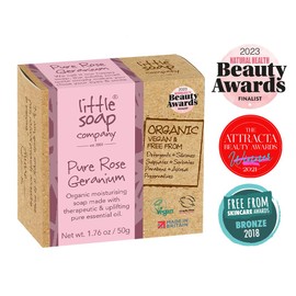 Little Soap Company Organic Range - Pure Rose Geranium Mini Bar Soap (50gx1) | Eco Friendly, Vegan, Cruelty-Free, Natural, No SLS or Parabens | Plastic-Free Travel Toilettries | Gifts for her