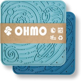 OHMO Lick Mat for Dogs and Cats(Large, Dark&Light Blue, 2pcs) Enrichment Accessories Toy Space Star Easy Clean Pet Slow Feeder w/Suction Cups, Licking Pad for Anxiety Relief and Boredom Reduction